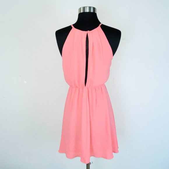 Lush Blouson Chiffon Skater Dress With Keyhole Closure XS - Picture 3 of 6